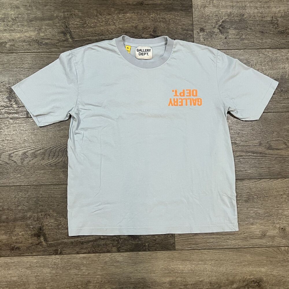 Gallery Dept. T-Shirt Dept Logo Back Print Light Blue Streetwear Tee Men's XL